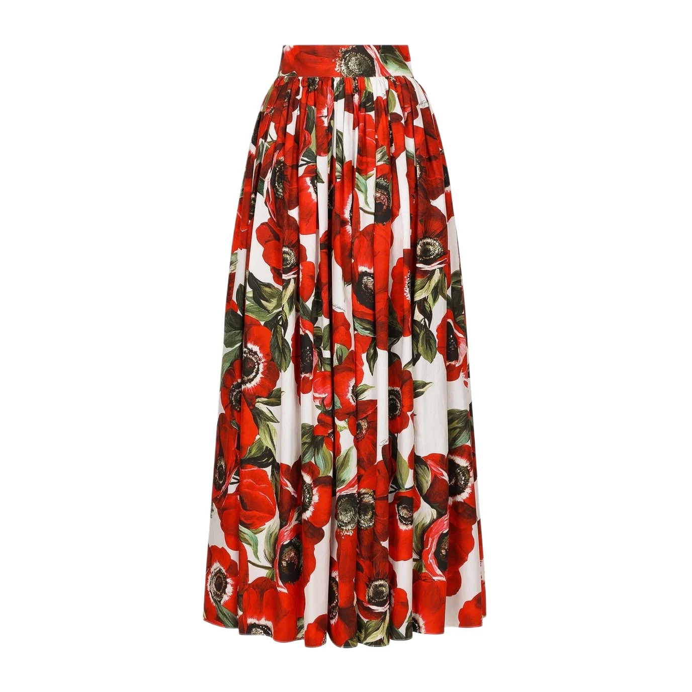 Luxury Designer Inspired High Quality Summer Women Floral Print Cotton Long Maxi Skirt Red 2024