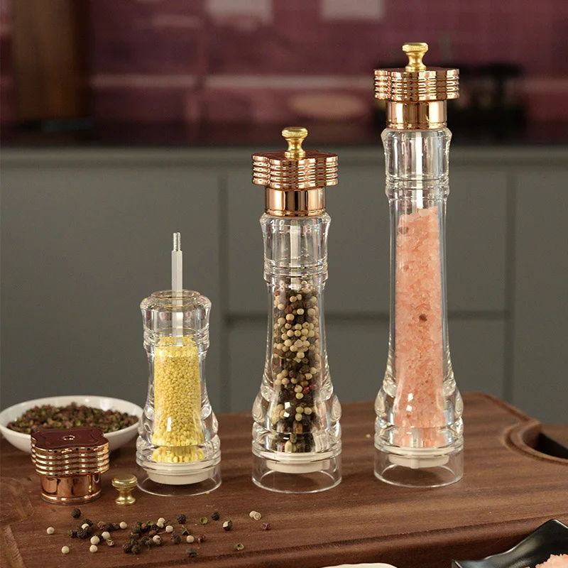 Acrylic Pepper Grinder Transparent Salt and Pepper Spice Shaker Adjustable Pepper Seasoning Grinder Salt Mill Kitchen Tool