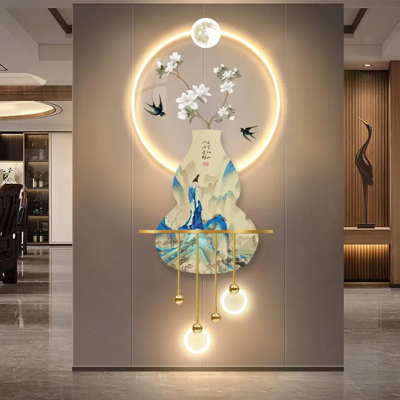 

Middle ancient style, thousands of miles of scenery, entrance decoration with lights, new Chinese style entrance corridor murals