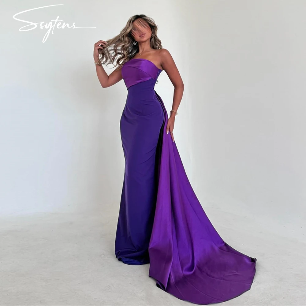 Classic Purple Soft Satin Strapless Eveing Dresses Dubai Women Customized Arabic Prom Party Gowns Mermaid Formal Event Dress