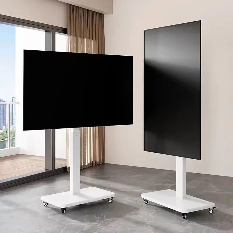 TV Floor Stand Horizontal and Vertical Screen Rotating Live Broadcast Advertising Universal Hanger Movable Wheel Push Cart