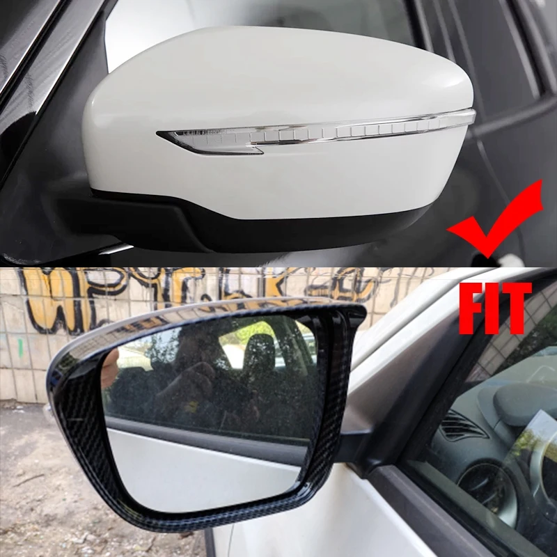 2Pcs Carbon Fibre Styling Accessories Rearview Mirror Rain Eyebrow Frame Cover Trim for Nissan Juke 2015-2018