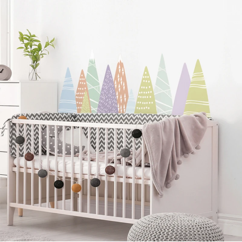Cartoon Colored Decorated Mountain Wall Stickers for Kids Room Living Room Nursery Home Decor Self-adhesive Fabric Mural Decals