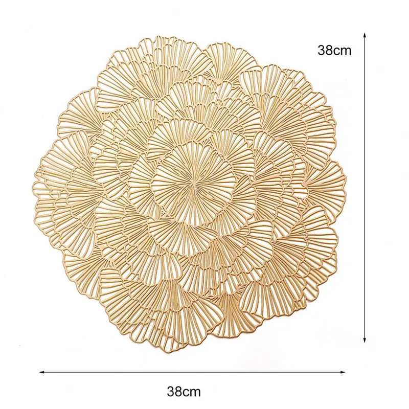 1Pc Flower Shaped Table Mat Vinyl Metallic Placemats Round Coaster Pads Table Bowl Mats Wedding Dining Table Holiday Decorative