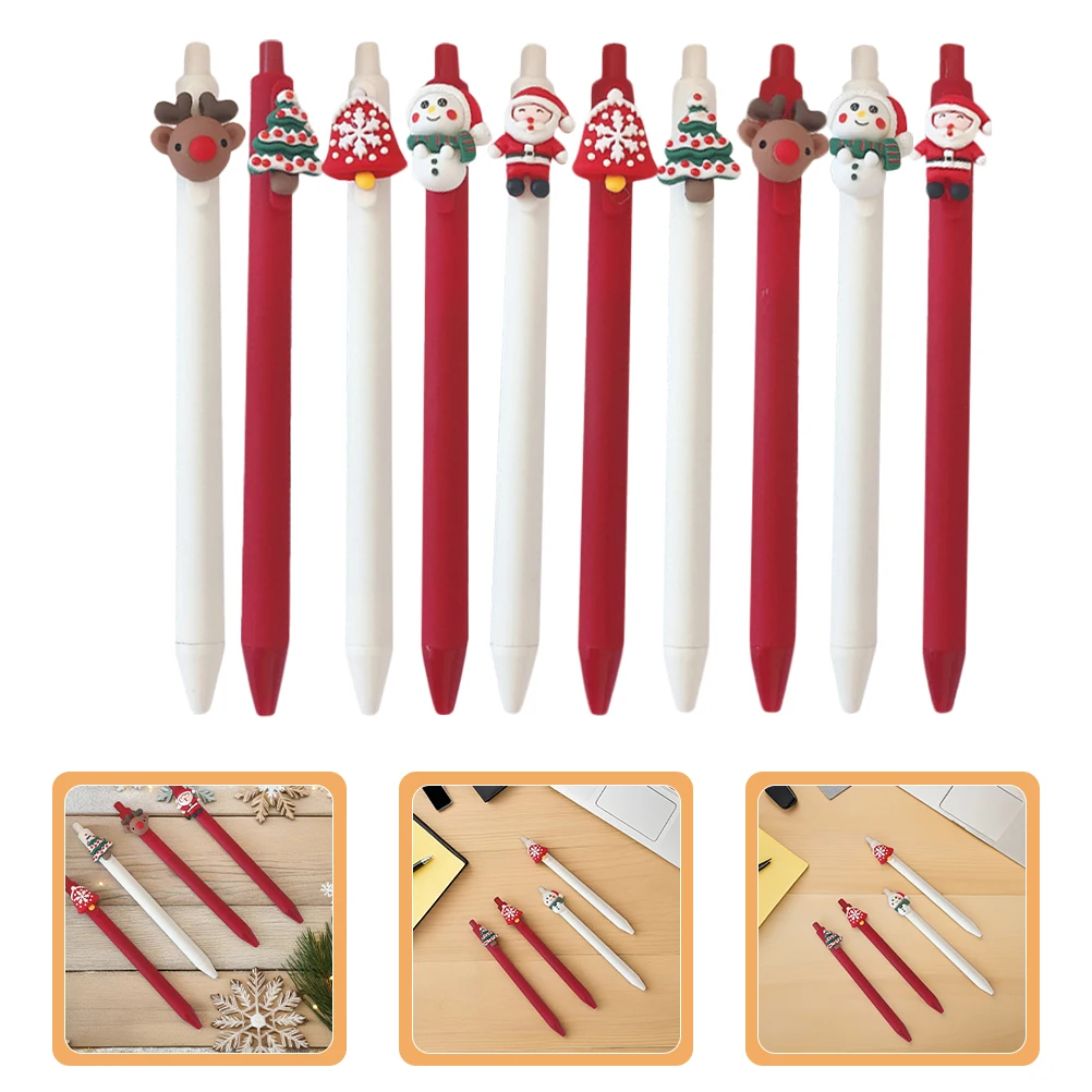 

10 Pcs Winter Christmas Theme Neutral Pen Child Ink Pens Plastic Cartoon Ballpoint