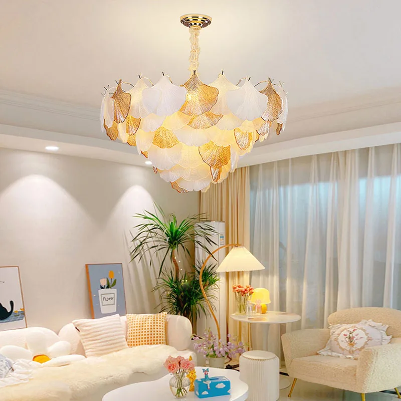LED Art Deco Autumn Ginkgo Dimmable Hanging Lamps Lustre Suspension Luminaire Lampen Chandelier