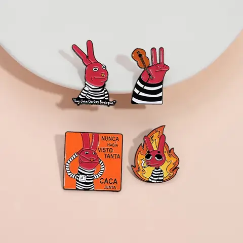 Bilashmart Humor Comedy Anime Movies Character Enamel Pins Cartoon Red Eared Rabbit Brooch Backpack Lapel Badge Jewelry for Friend Gifts