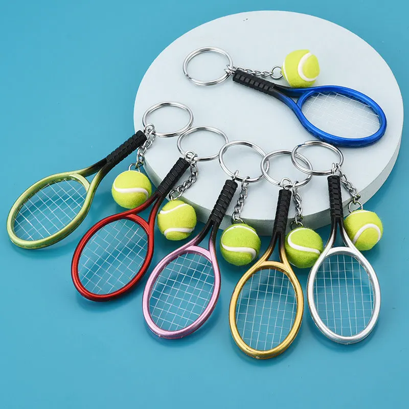 10Pcs Sport Mini Tennis Racket Pendant Keychain Keyring Key Chain Ring Finder Holer Accessories Gifts for Teenager Fan