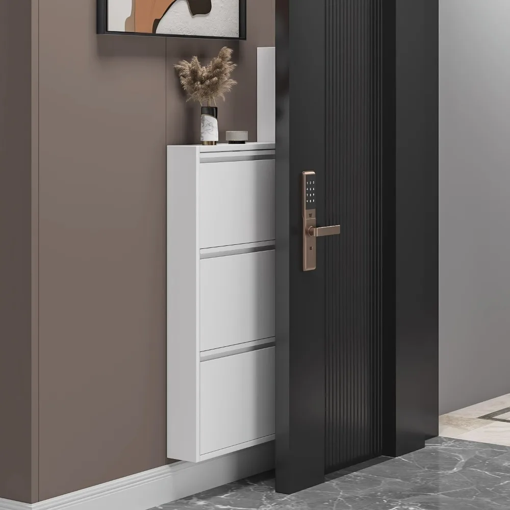 

2025 new 15cm home door large capacity Nordic simple metal extremely narrow home tipping bucket cabinet shoe cabinet