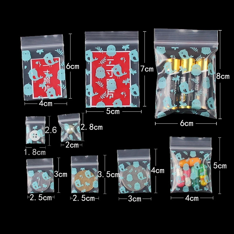 StoBag 100pcs Cartoon Transparent Mini Ziplock Bags Small Sealing Jewelry Packaging Pouch Storage Waterproof Reusable Plastic