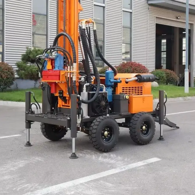 Customized 200M Water Well Boring Wheel Crawler Diesel Hydraulic Portable Strong Rock Breaking Water Well Drilling Machine
