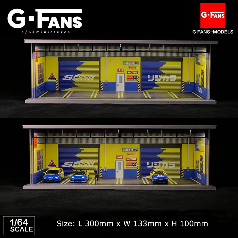 G-Fans 1:64 Assemble Diorama LED Lighting Garage Model Car Display Station with Dust Cover - Spoon Version