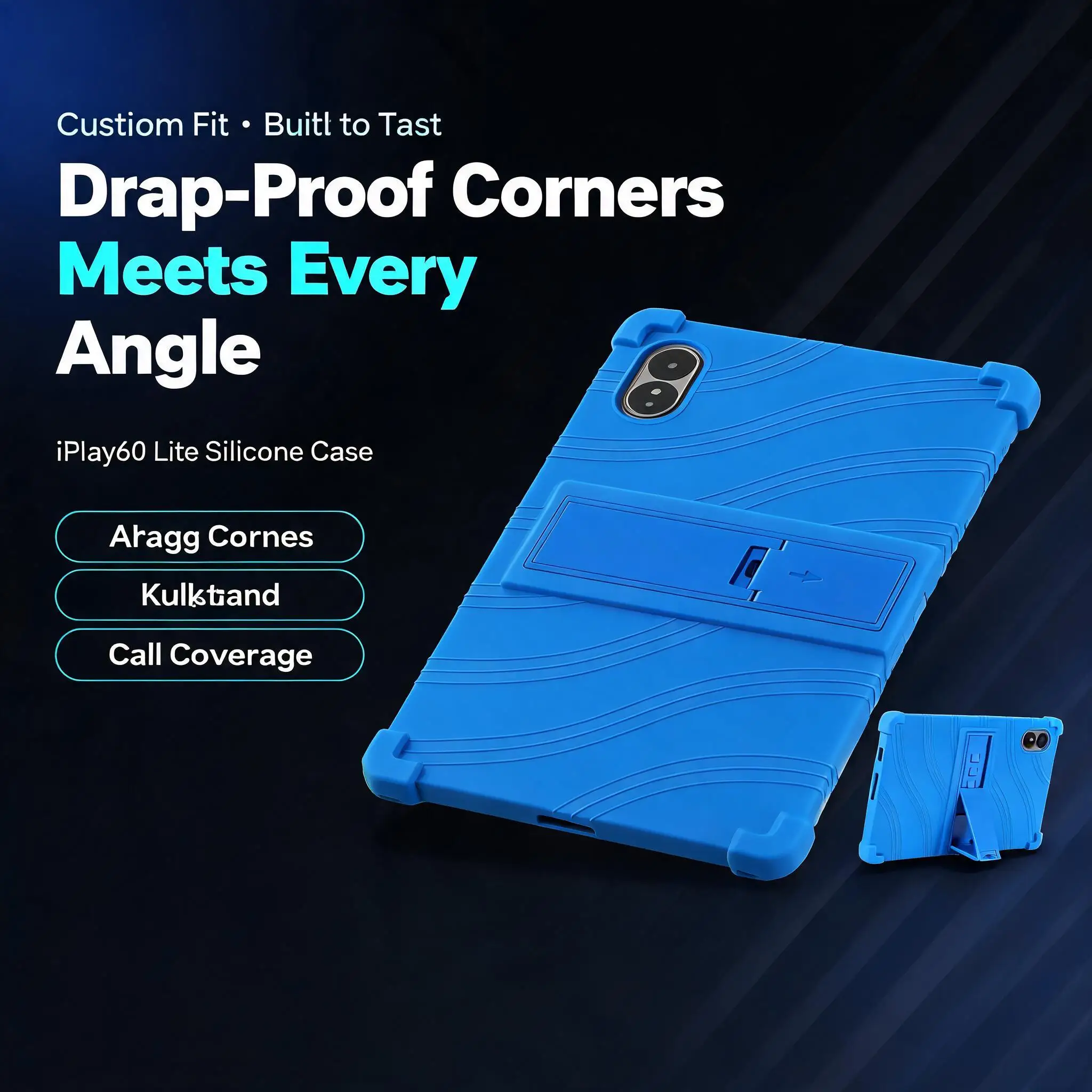 Soft Silicone Shockproof Case for ALLDOCUBE iPlay 60 Lite Anti-Fall Drop-Resistant Stand Holder Compatible with All Devices