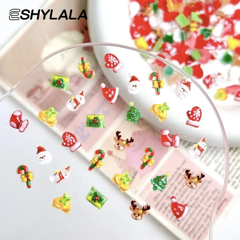 30 قطعة الكرتون الإبداعية ندفة الثلج قفازات الأيائل مسمار السحر شفافة سانتا كلوز عيد الميلاد سلسلة الراتنج DIY مسمار الفن الديكور #5