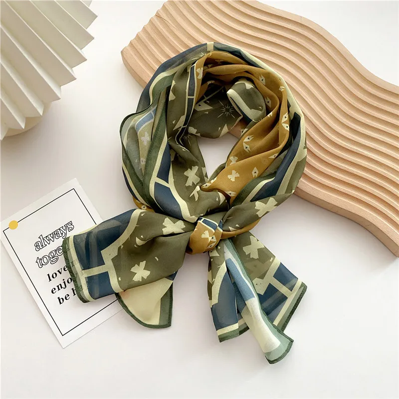 Print Flower Leaf Gauze Scarves Fashion Bandana Camping Shade from the Sun Long Scarf Shawl Wraps Headband Neckerchief for Women