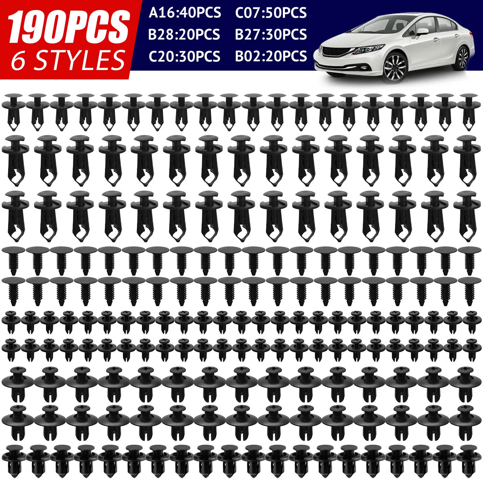 

225pcs Universal Car Body Fastener Plastic Clips Rivets Panel Fender Retainer
