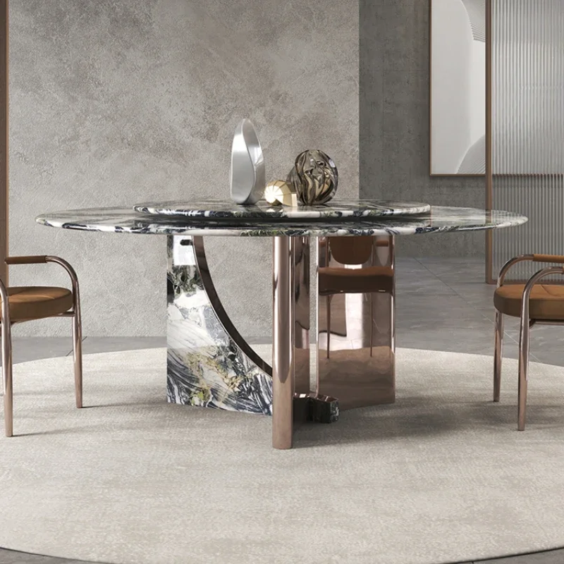 

Cold Jade Natural Luxury Stone Turntable Table Household Light Luxury round Dining Tables and Chairs Set
