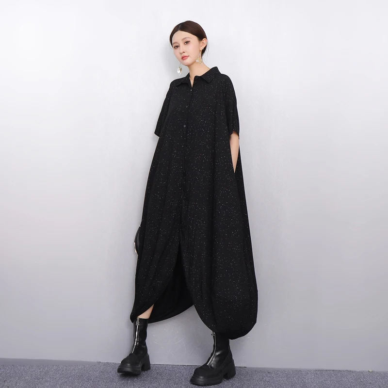 2025 sommer Neue Elegante Frauen Lose Shirts Lange Kleider Weibliche Mode Kurzarm Kleid Großhandel J1202