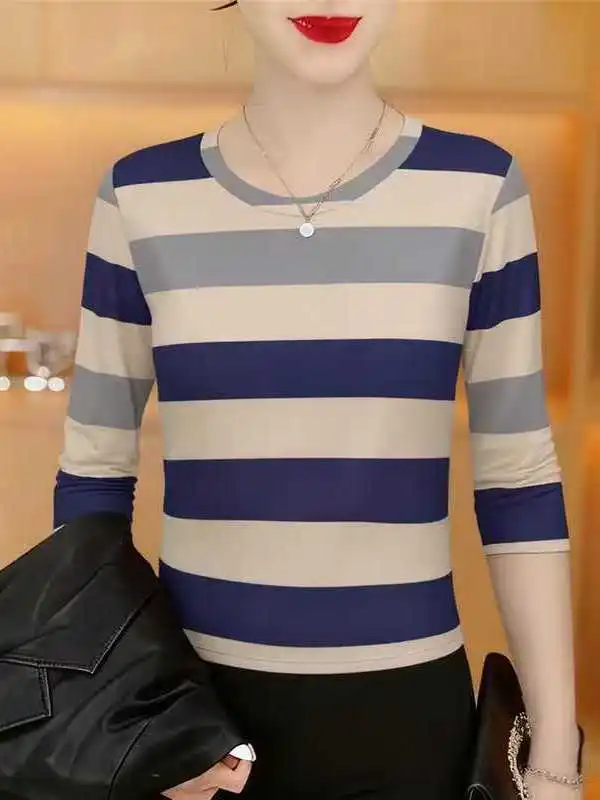 

Женская полосатая футболка с длинным рукавом для беременных, модный дизайн, стильный топ, дышащий полиэстер, круглый вырез, стандартный крой