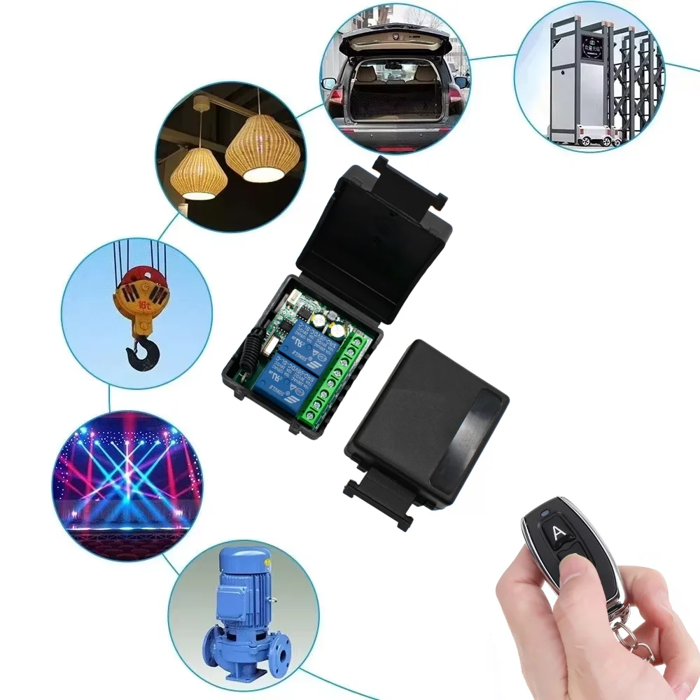 차고 문, 조명, 커튼 무선 원격 제어 스위치 2 채널 릴레이 DIY 미니 모듈에는 2 버튼 원격 제어 기능이 포함되어 있습니다.