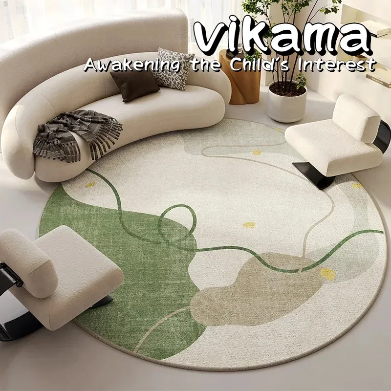 VIKAMA Luxury High-end Simple Cream Crystal Pile Round Carpet Living Room Bedroom Non-slip Dirty Resistant Carpet