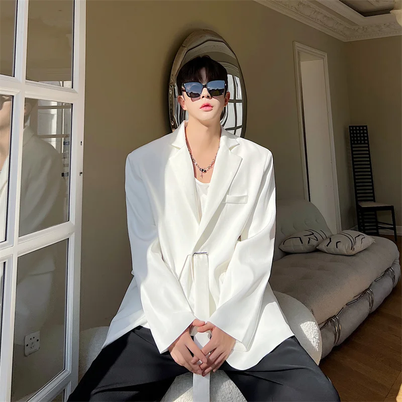 

Retro Briti Casual Men's Suit Coat with Sa Spring Autumn Stand Fit Long Sve Faionable Outerwear