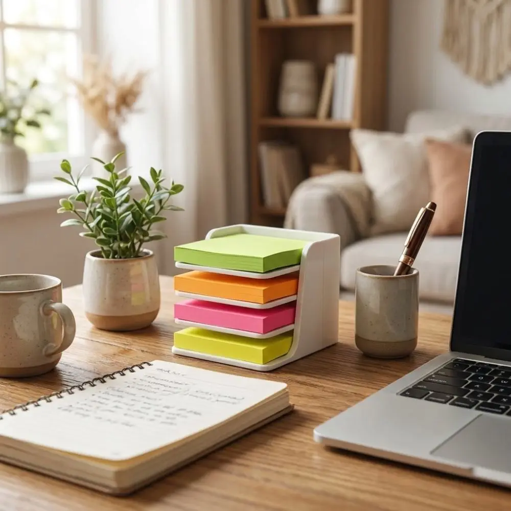 Stackable Sticky Note Holder Plastic Layer-Divided Note Storage Box Stable Base Anti-Tip Square Note Compatible Workstation Use