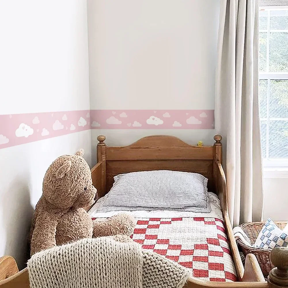 الأطفال لاصق جدار الحدود الاطفال ملصقات جدار الحضانة المائية الغيوم الفتيات ذاتية اللصق غرفة نوم الطفل ديكور المنزل