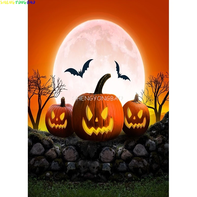 خلفية قلعة حجر القبر للهالوين ، فانوس ، صورة قمر ، تصوير فوتوغرافي ، مستلزمات استوديو الصور ، خلفية اليقطين #5