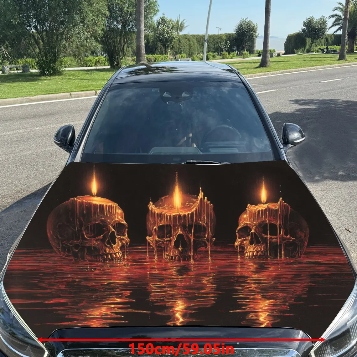 الجماجم بين الشموع غلاف فينيل السيارة، ملصق غطاء السيارة المقاوم للماء من مادة PVC، ملصقات ذاتية اللصق مقاومة للخدش لـ Eng #2