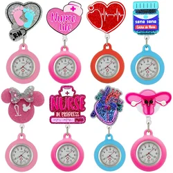 Shiny Acrylic Hospital Health Care PVC Heart Stethoscope Cartoon Lovely Nurse Doctor Clip Pocket Watches Medical Hang Clock Gift