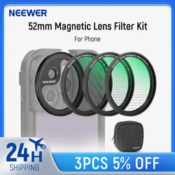 NEEWER 52mm Magnetic Lens Filter Kit for iPhone 15 14 13 12 Phone Cage Adapter Ring/4 Points Star/True Color CPL/Black Diffusion