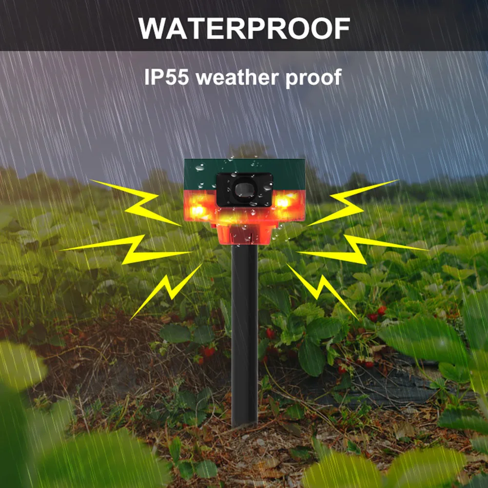 

Solar Pigeon Bird Repellent with Flashing Light 1200mAh Beast Repeller 360-degree Induction Alarm IP55 for Wild Boar Rabbit Deer