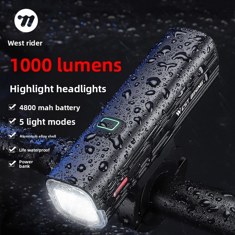

Aluminum Bike Headlight, 1000 Lumen High Lumen, Type-C Rechargeable, Mountain Bike Front Light