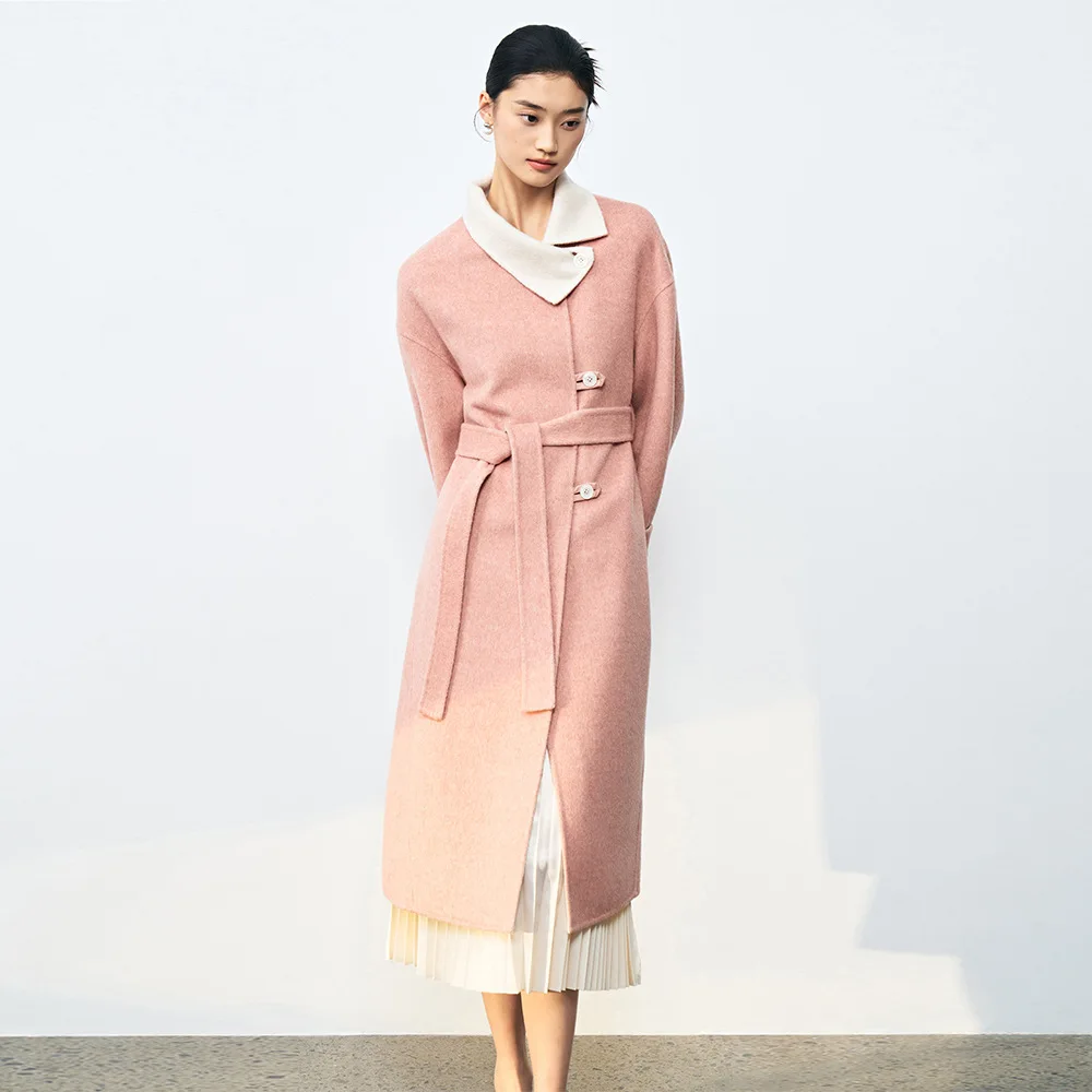 Allingentle Women's Long Coat Jacket with Waistband Fashion Pink Blazer for Casual Office Customize