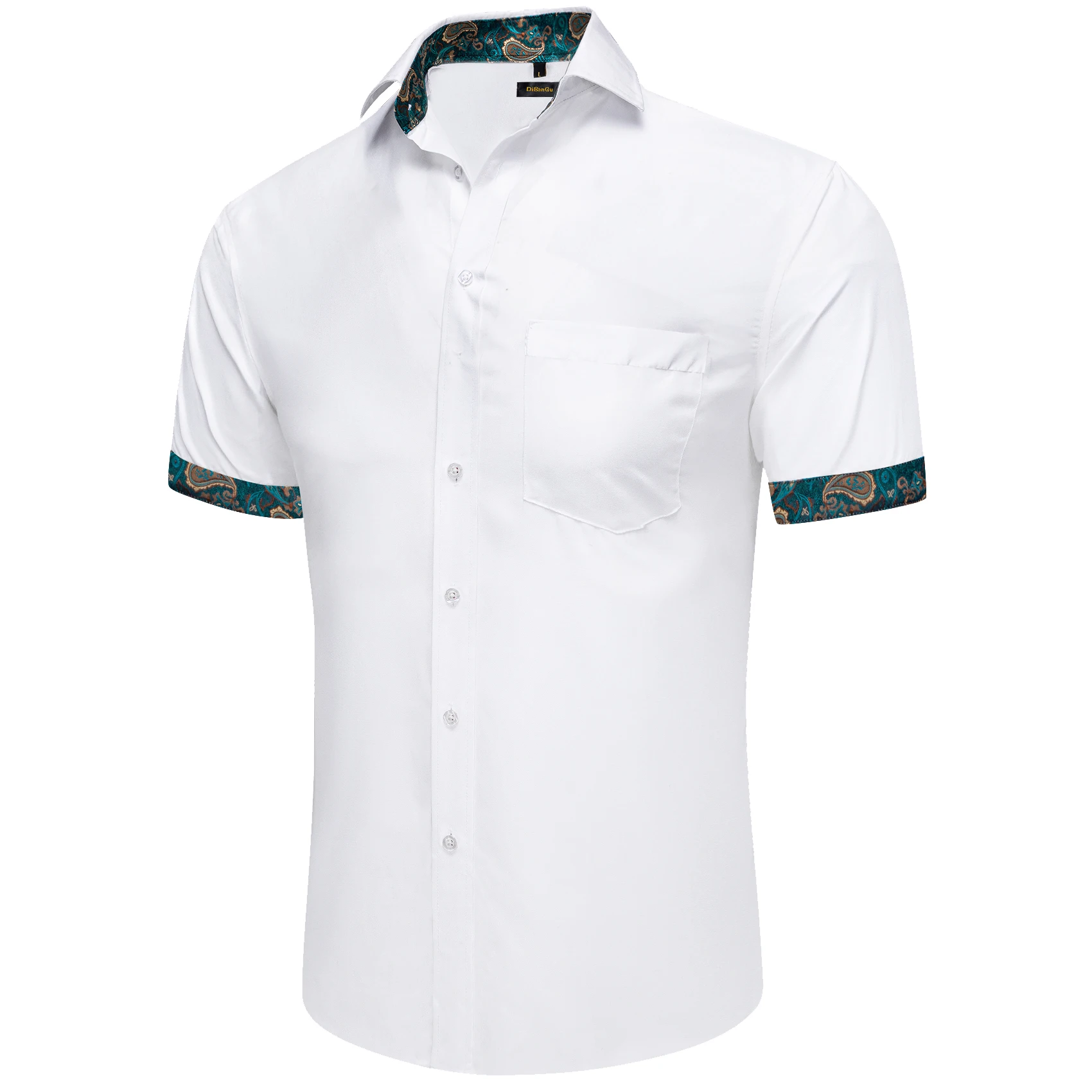 Camiseta de manga corta para hombre, camisa hawaiana informal con cuello y puños de cachemir, ropa Formal ajustada de algodón, color blanco, Verano