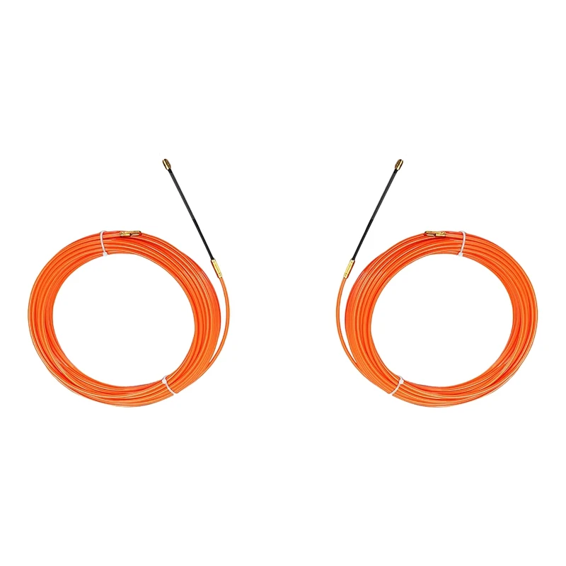 2 Pcs Orange Guide Device Nylon Electric Cable Push Pullers Duct Snake Rodder Fish Tape Wire, 20 Meter & 10 Meter