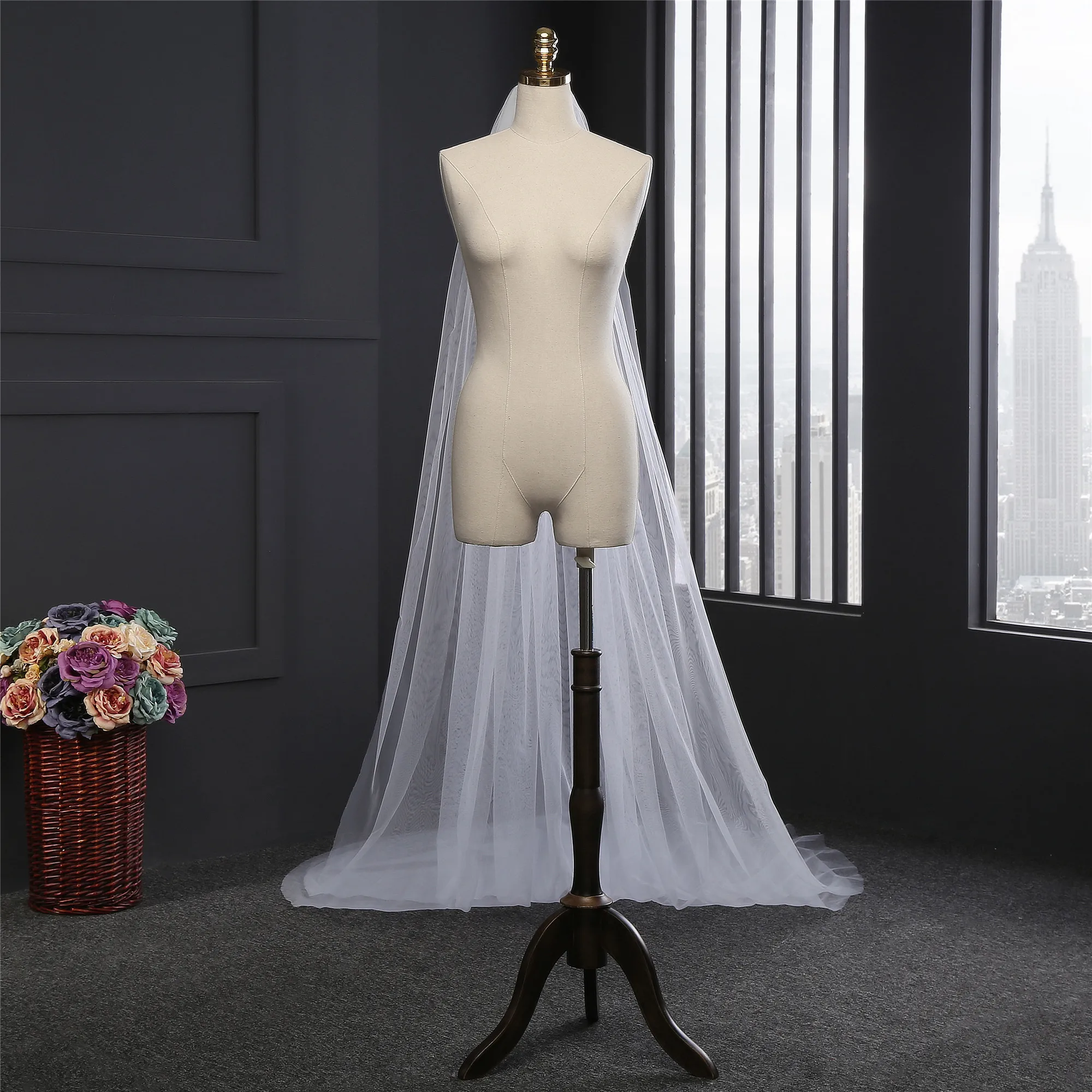 Elegante Bruiloft Accessoires 3 Meter 2 Layer Bruiloft Sluier Wit Ivoor Eenvoudige Bruidssluier Met Kam Wedding Veil Hot Koop