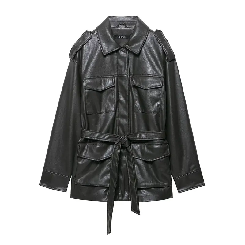 Autunno 2025 Design Sense da donna Versatile ket Decorato in ecopelle Jaet Capispalla Sli Or Cappotto per donna