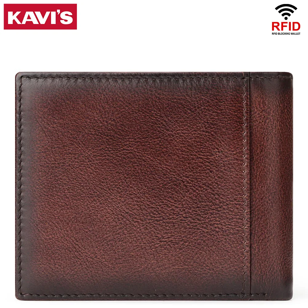 KAVIS Handmade Men\'s Wallet Genuine Leather RFID Card Holder with ID Window Large Capacity Male Storage Money Bag Fashion