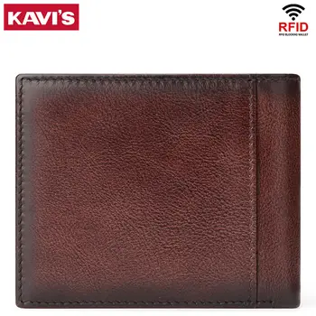 محفظة رجالية مصنوعة يدويًا من الجلد الطبيعي من KAVIS، مزودة بحامل بطاقات RFID ونافذة لعرض الهوية، سعة كبيرة، حقيبة نقود أنيقة للرجال 10 best sales محفظة إيسكر - №6