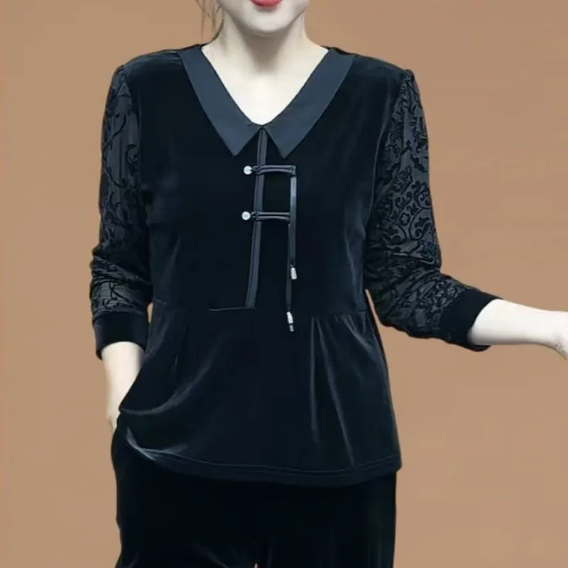 

Новый женский бархатный топ с длинными рукавами в китайском стиле на весну и осень