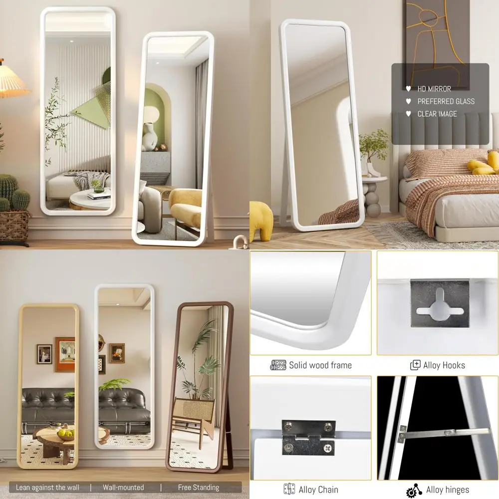 Duże lustro na całej długości z litego drewna z drewnianą ramą, wolnostojące lub do montażu na ścianie, duże lustro do użytku domowego.