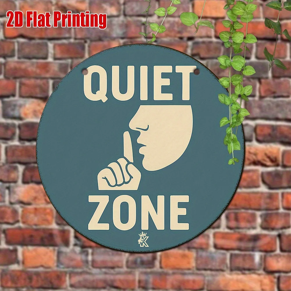 2D Flaches Retro-Metallschild „Shhh Quiet Zone“ als Dekoration für Tür und Bibliothek