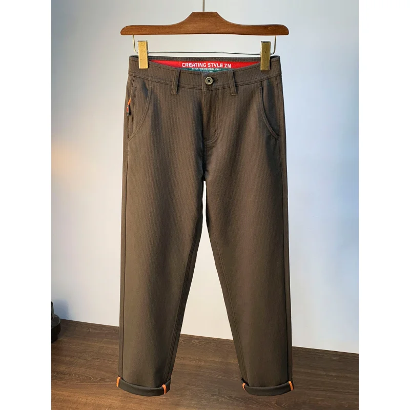 

Весенне-осенние мужские повседневные брюки, элитные тонкие прямые эластичные драпированные прямые брюки, мягкие удобные мужские классические брюки