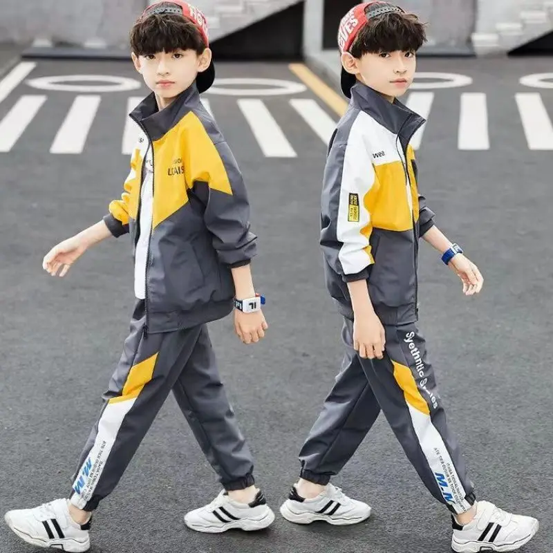 Teenage Boys Autumn Clothing Set Patchwork Sportswear Suits with Zipper Fashion Big Boy Outfit for Birthday Parties Kids