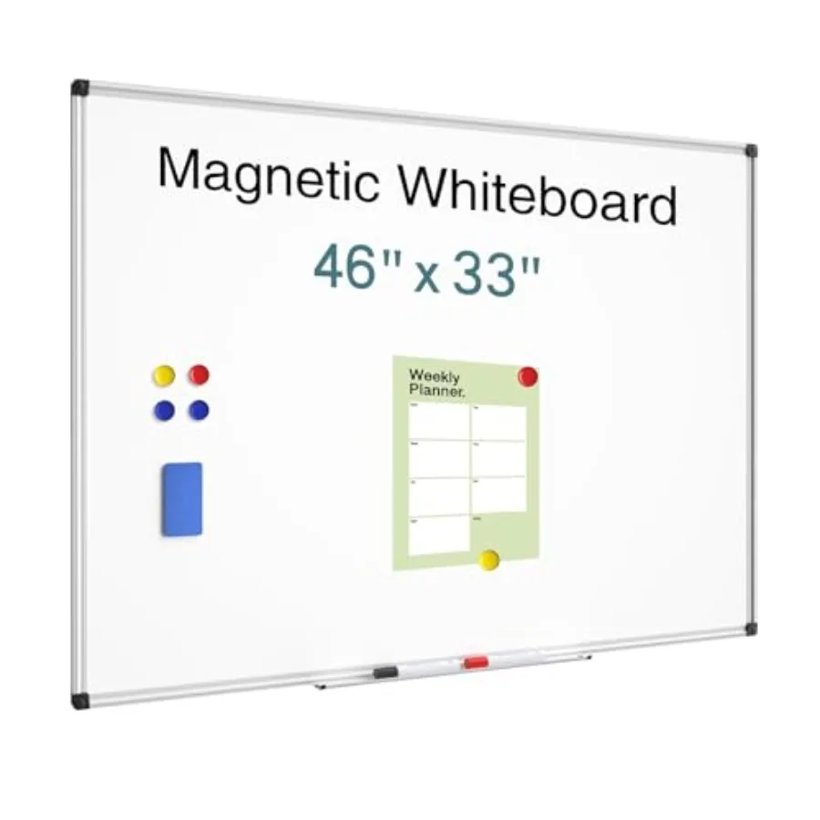 

Magnetic Dry Erase Whiteboard - 46 x 33 Inch White Board - 4 x 3 Large Wall-Mounted Board with Aluminum 1 Magnetic Eraser 2 Pen