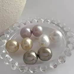 French Retro Elegant Round Grey Pearl Stud Earrings For Women Student Fashion Cute Jewelry Girl Party Gifts