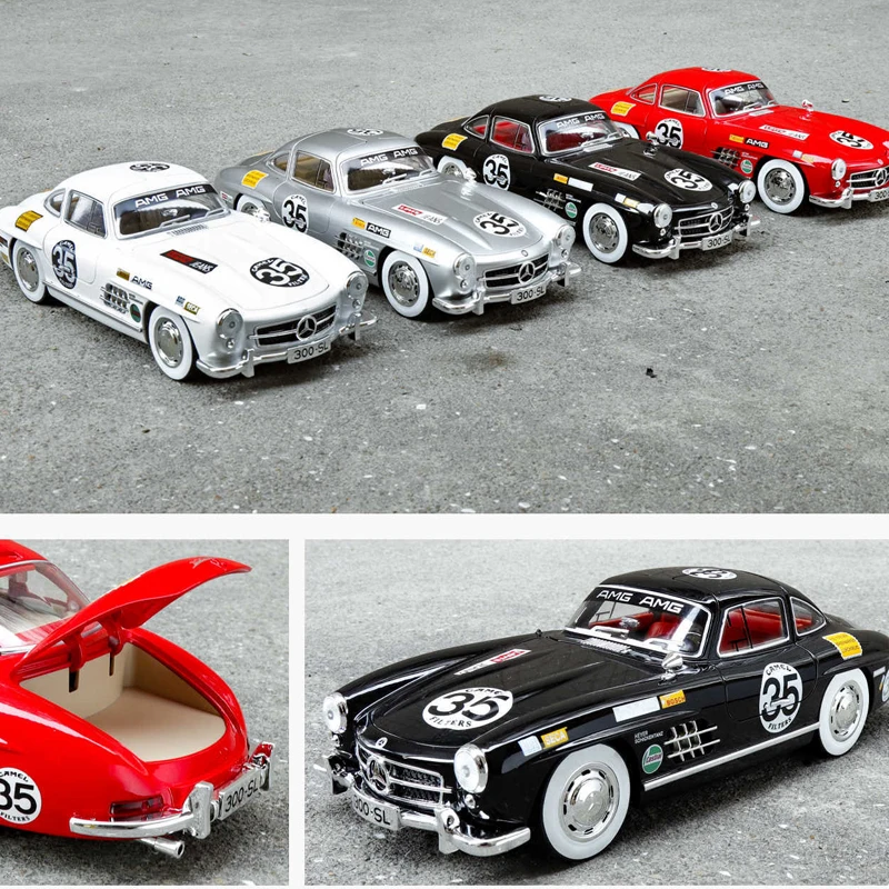 รถโมเดลเบนซ์ 300SL ขนาดใหญ่ 1:18 รุ่นวินเทจ พิมพ์ลายโลหะผสม ของเล่นย้อนยุค พร้อมเสียงและไฟ ของสะสมขนาดจิ๋ว