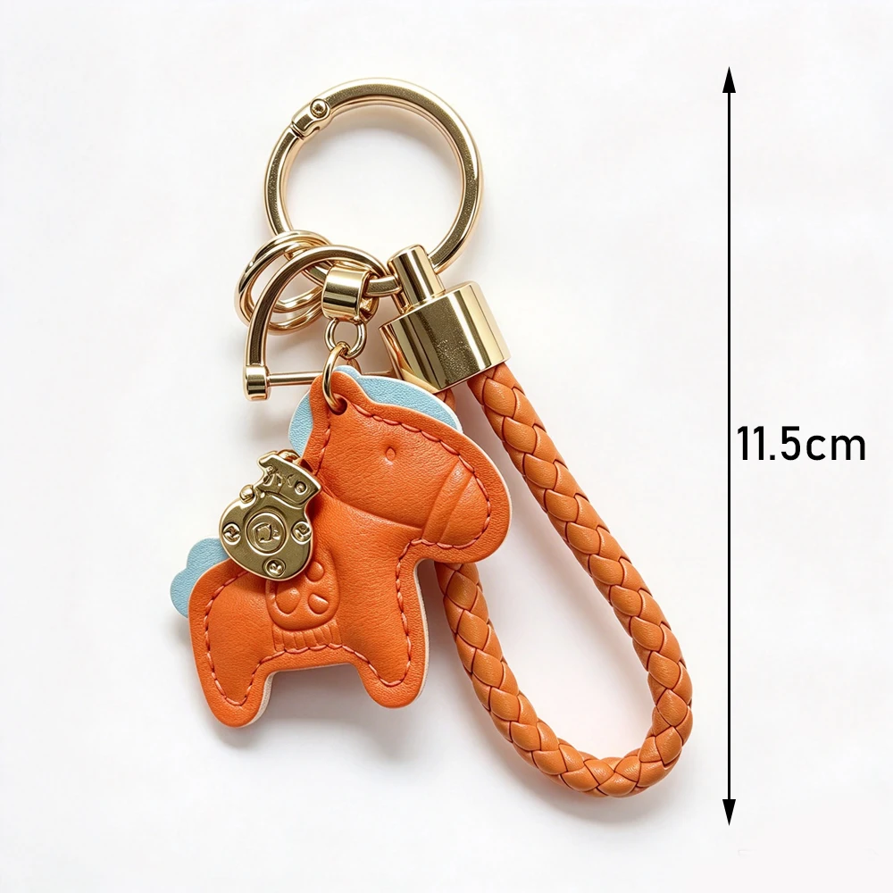 1 Stück Pferde-Schlüsselanhänger aus PU-Leder – leuchtendes Orange- und Blau-Farbschema, geflochtenes Seil und Metallring-Schnalle, Valentinstagsgeschenk, Taschenaccessoire, stilvoller Schlüssel-Organizer, Anime-Thema, langlebiger Schlüsselanhänger – Detail 2